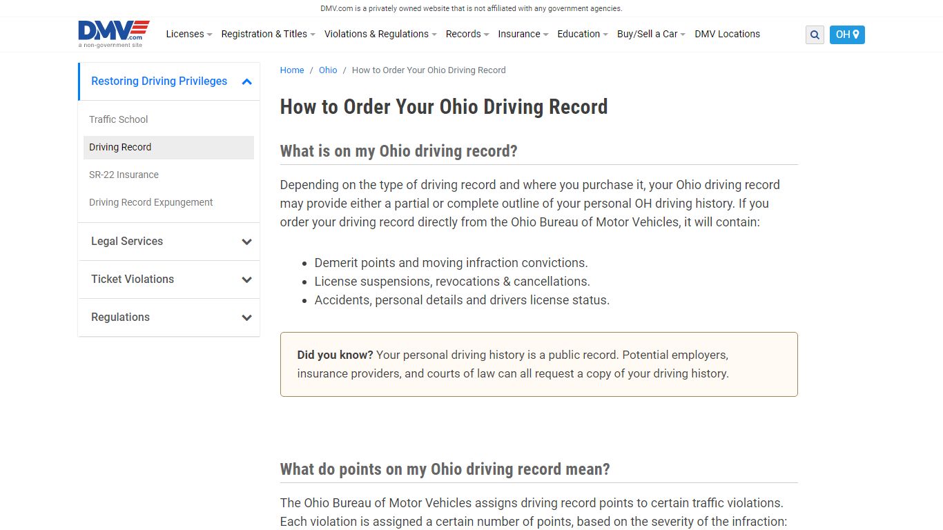 Ohio Driving Record | DMV.com